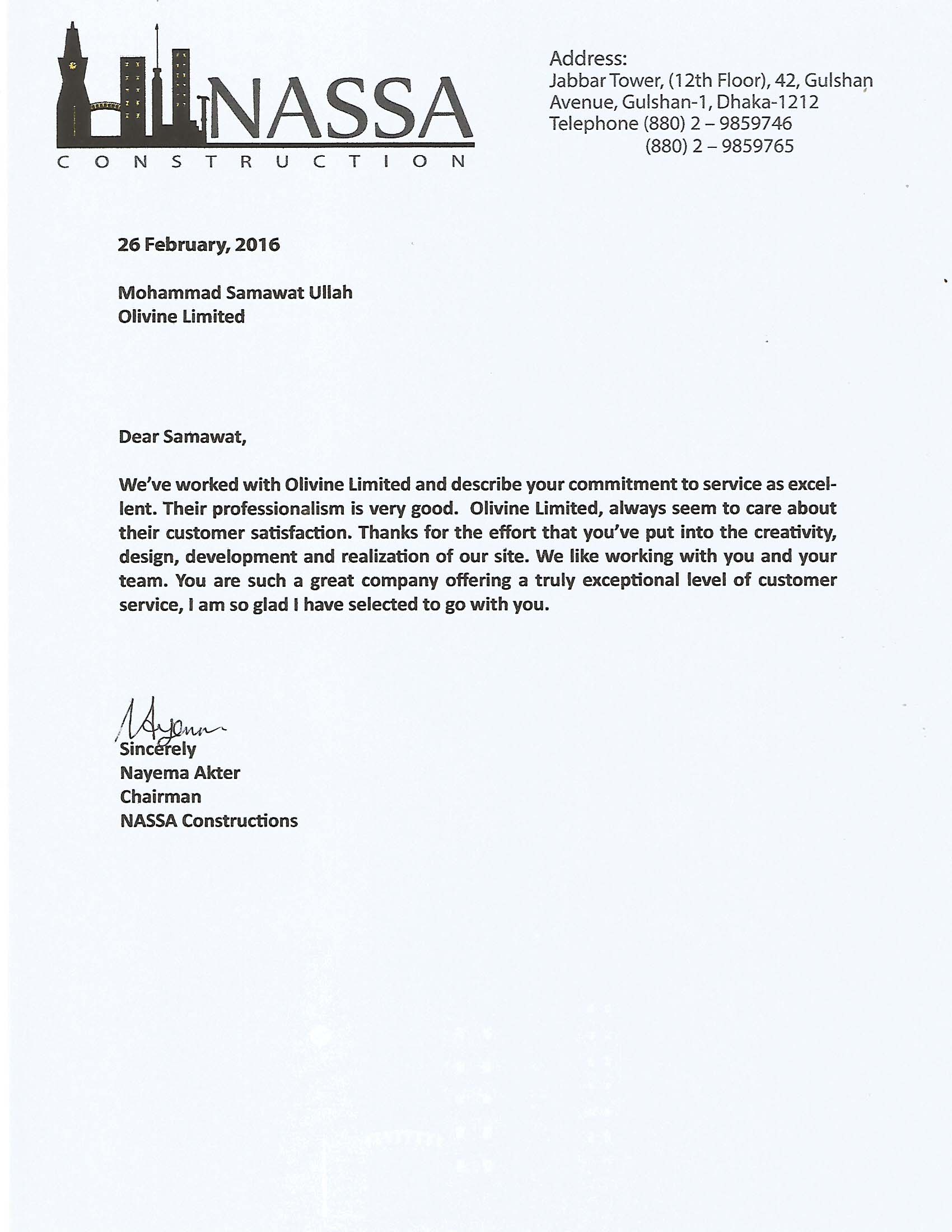 Client testimonial