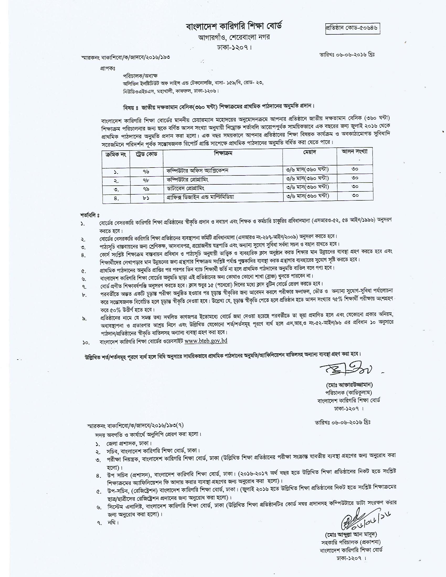 Bangladesh Technical Education Board (BTEB) approved institute